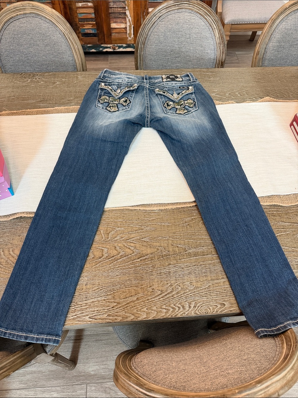 Miss Me Blue Washed Boot Cut Jeans with Contrast Stitching - Picture 4 of 6